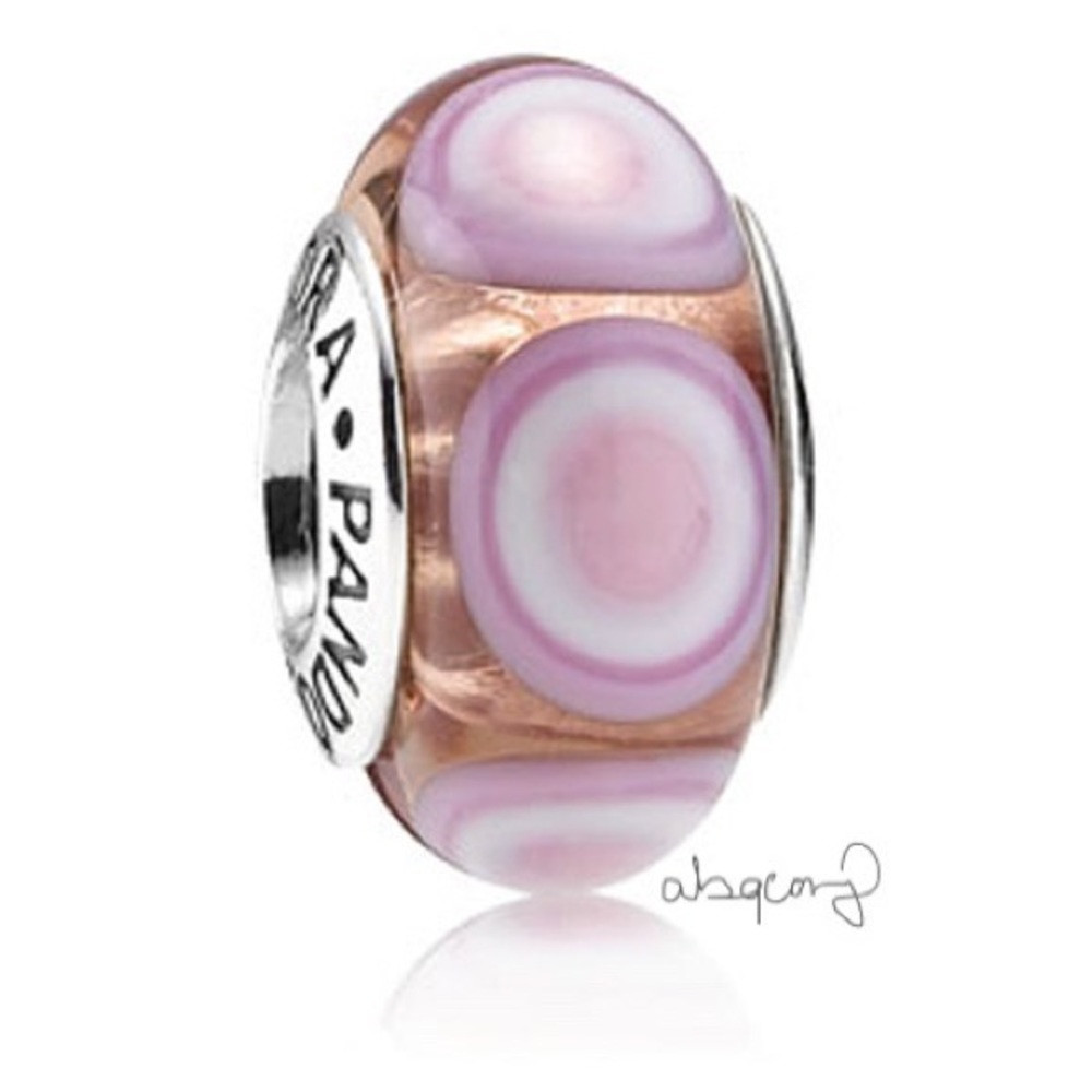 EUC Pandora 790911 Sterling Silver Pink Stepping Stones Murano Glass Charm